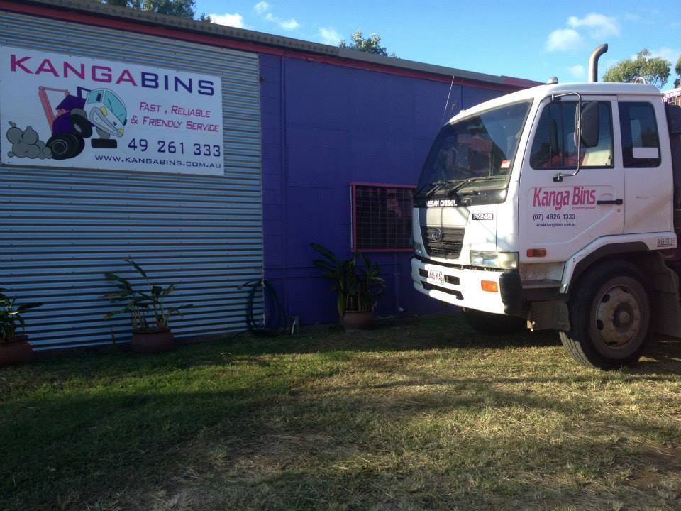 White Truck Parked In Front Of A Building That Says Kanga Bins — Kanga Bins Qld Pty Ltd In Mulara, QLD