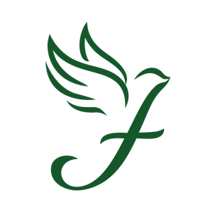 A logo for funeral care with a laurel wreath and stars.