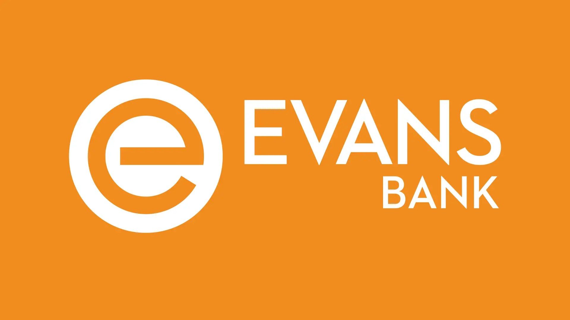 The logo for evans bank is on an orange background.