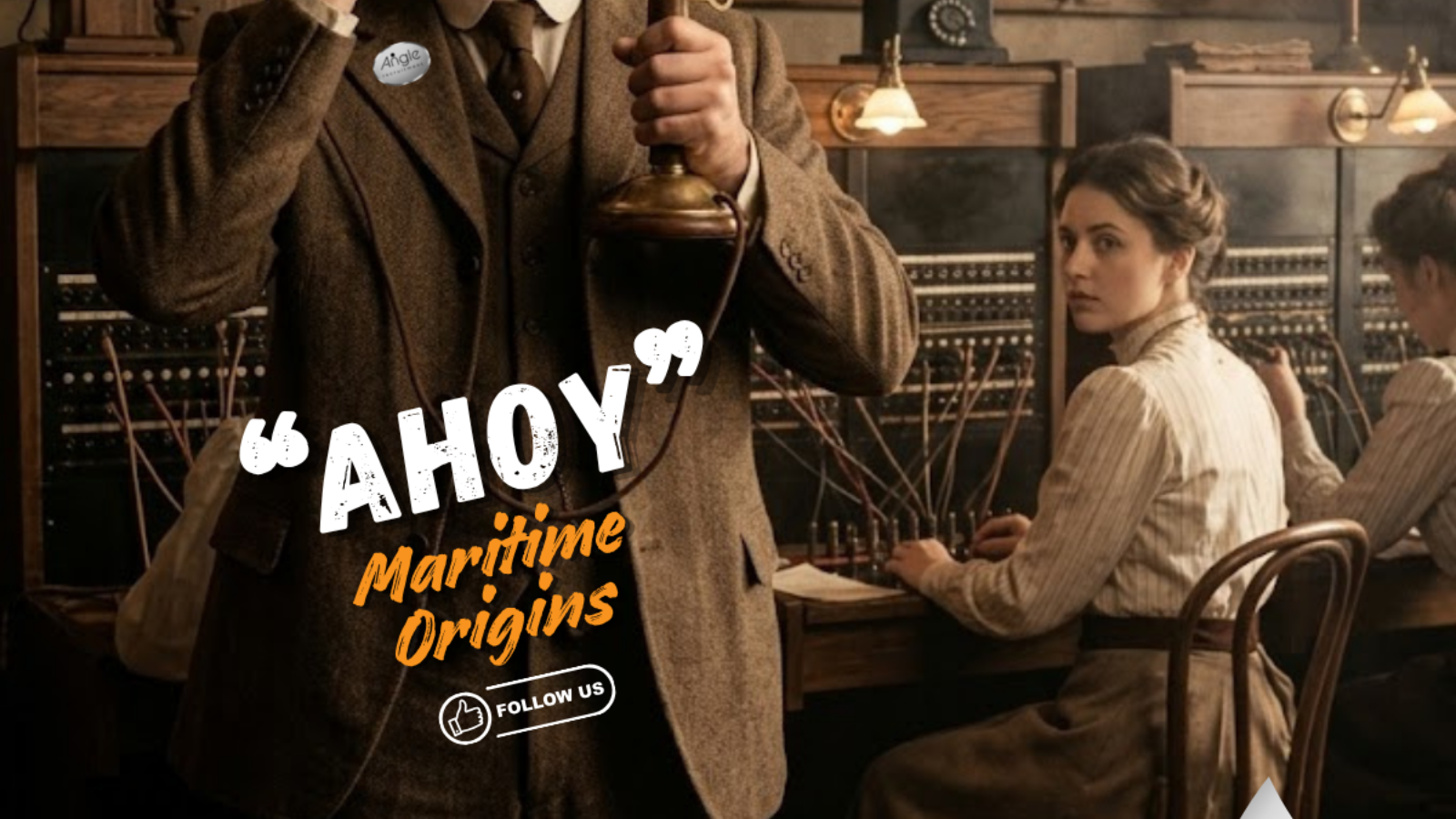 Jason Nangle using a vintage candlestick phone in a switchboard room.