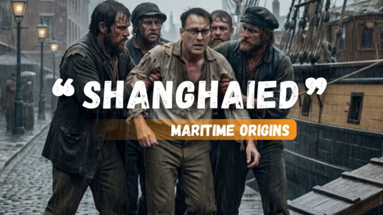 Jason Nangle being forced aboard a sailing ship illustrating the maritime origins of “shanghaied.”