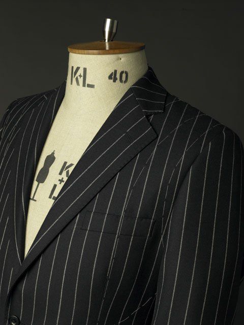 completed tailored suit jacket in blue with pin stripes 1