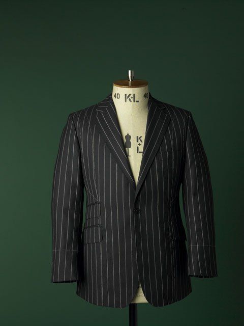 completed tailored suit jacket in blue with pin stripes 2