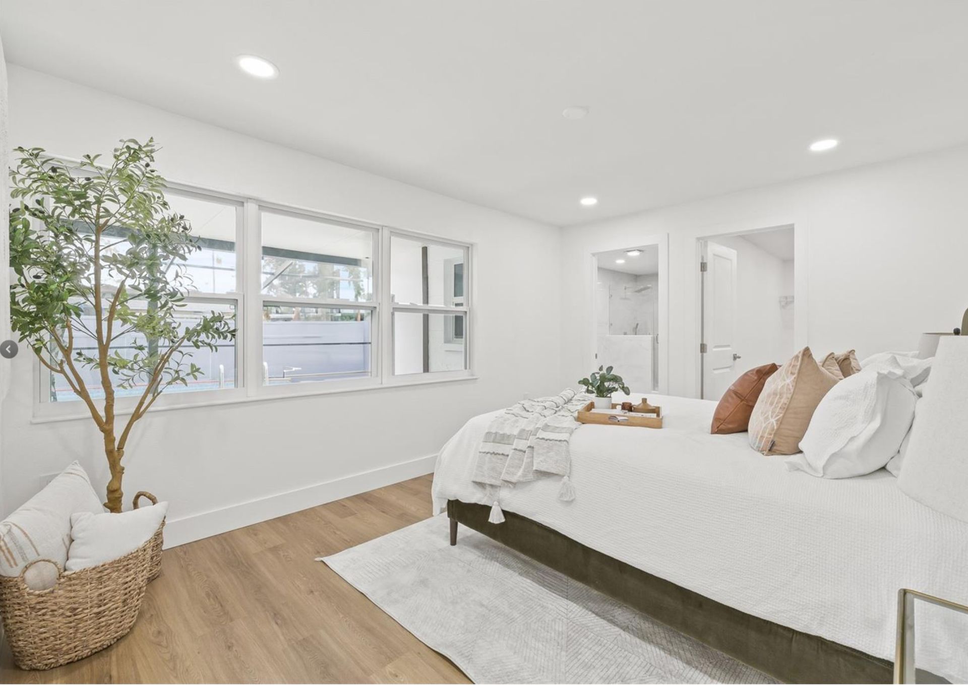 There is a large bed in the middle of the room.