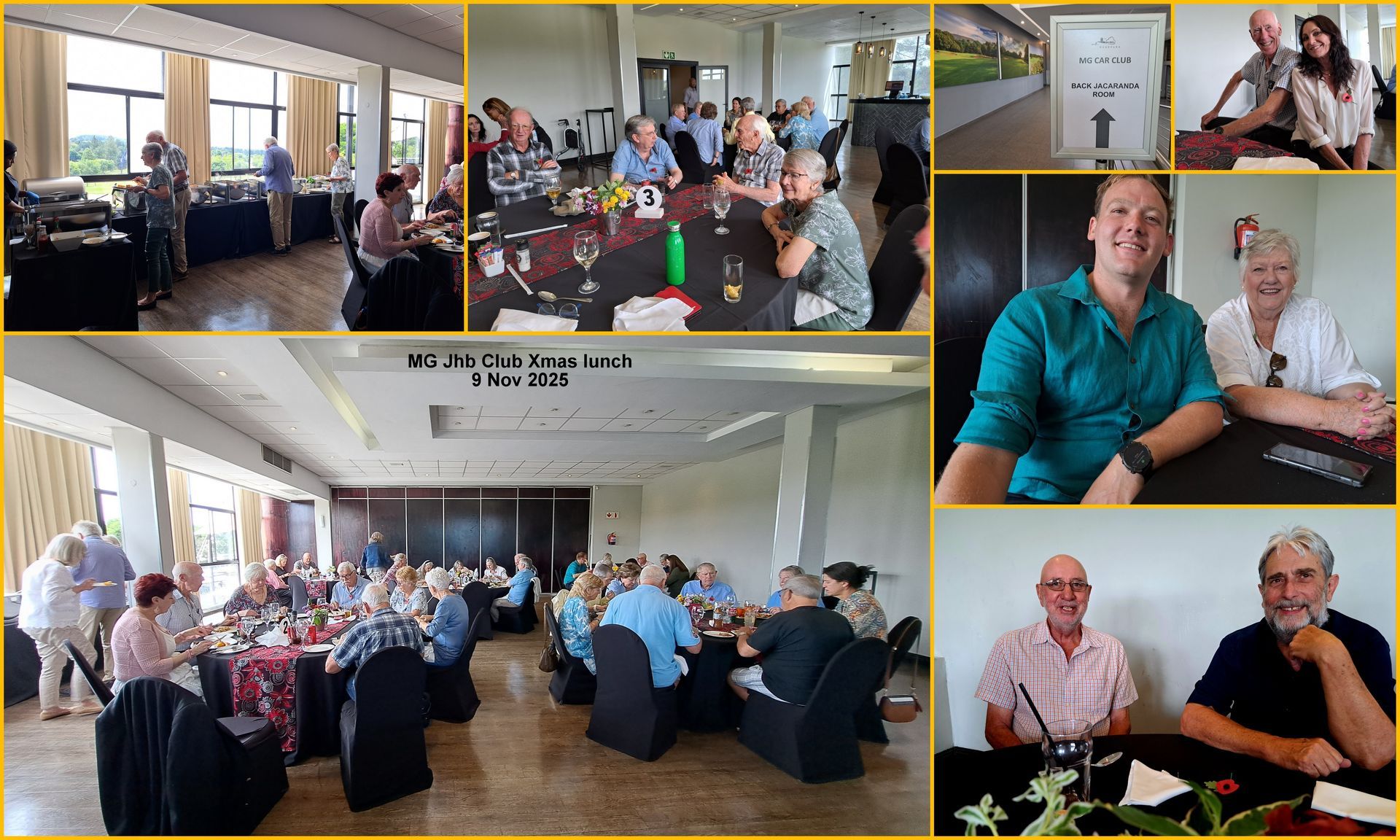Collage of event photos: people at tables, conversing, some smiling. Interior setting, well-lit.