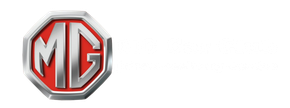 MG logo: Octagon with silver border, red background, and silver letters