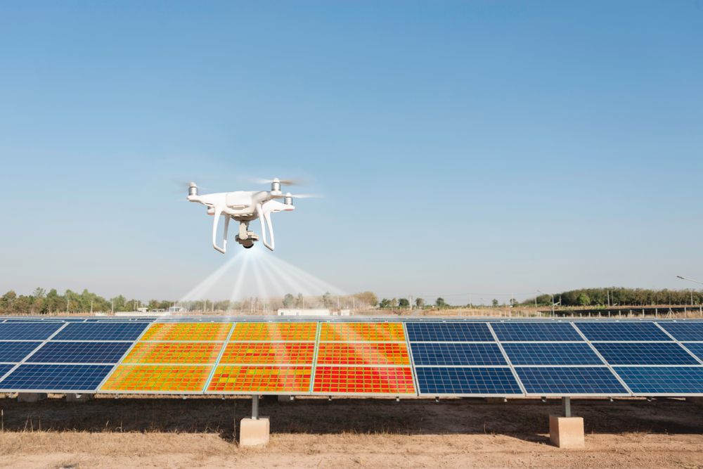 Drone Inspecting Solar Panels in A Field — Jetstream Aerial Services in Te Kowai, QLD