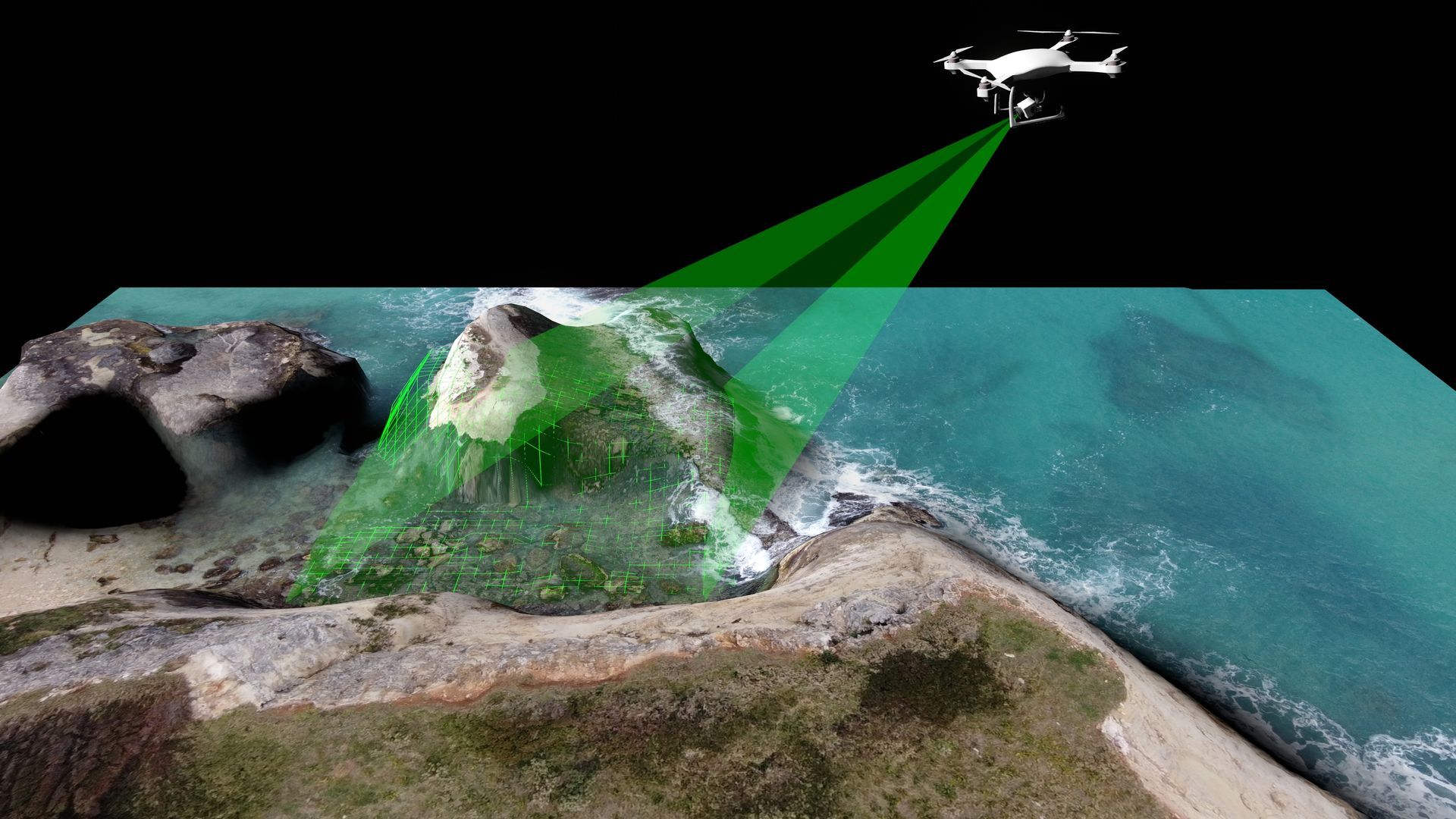 Drone surveying a coastal area, using green laser to map the terrain — Jetstream Aerial Services in Te Kowai, QLD
