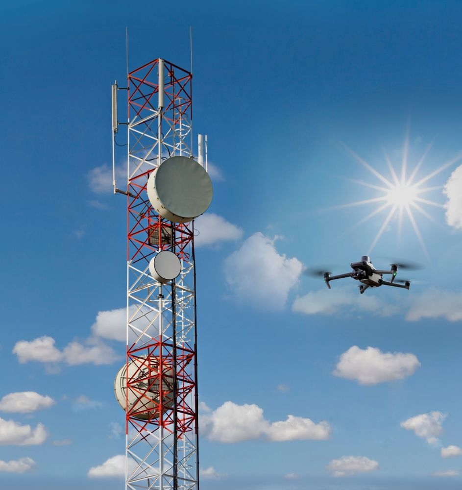 Drone Inspects a Red and White Communications Tower — Jetstream Aerial Services in Te Kowai, QLD
