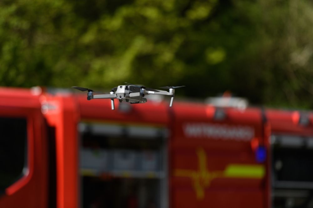 Drone Hovering in Front of A Red Fire Truck, Likely for Reconnaissance — Jetstream Aerial Services in Te Kowai, QLD