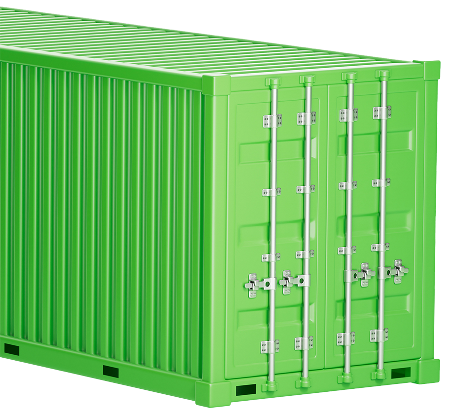 Green shipping container.