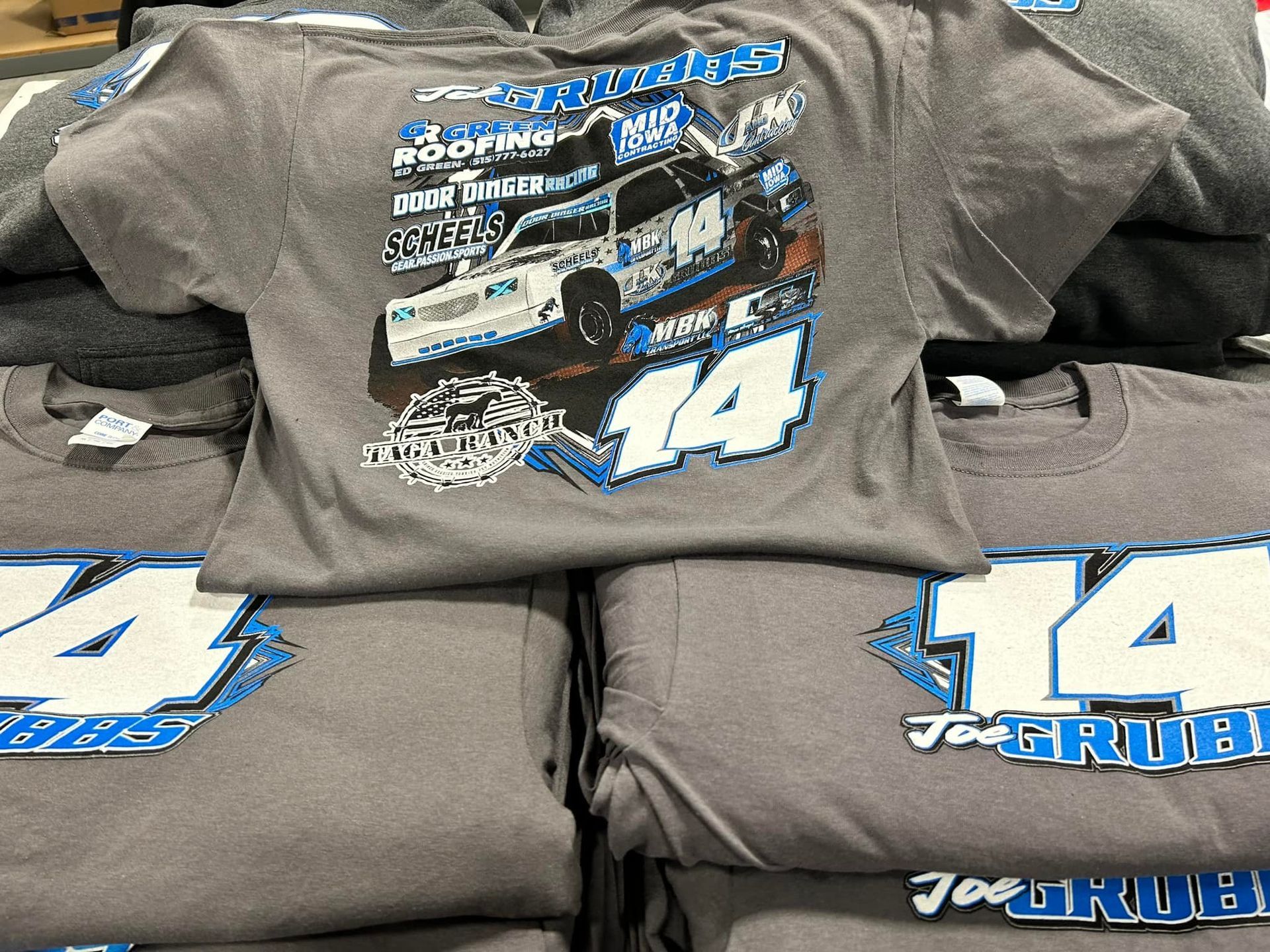 Gray t-shirts with a race car and