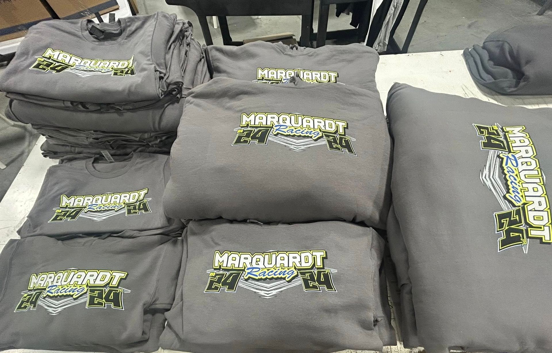 Gray sweatshirts printed with