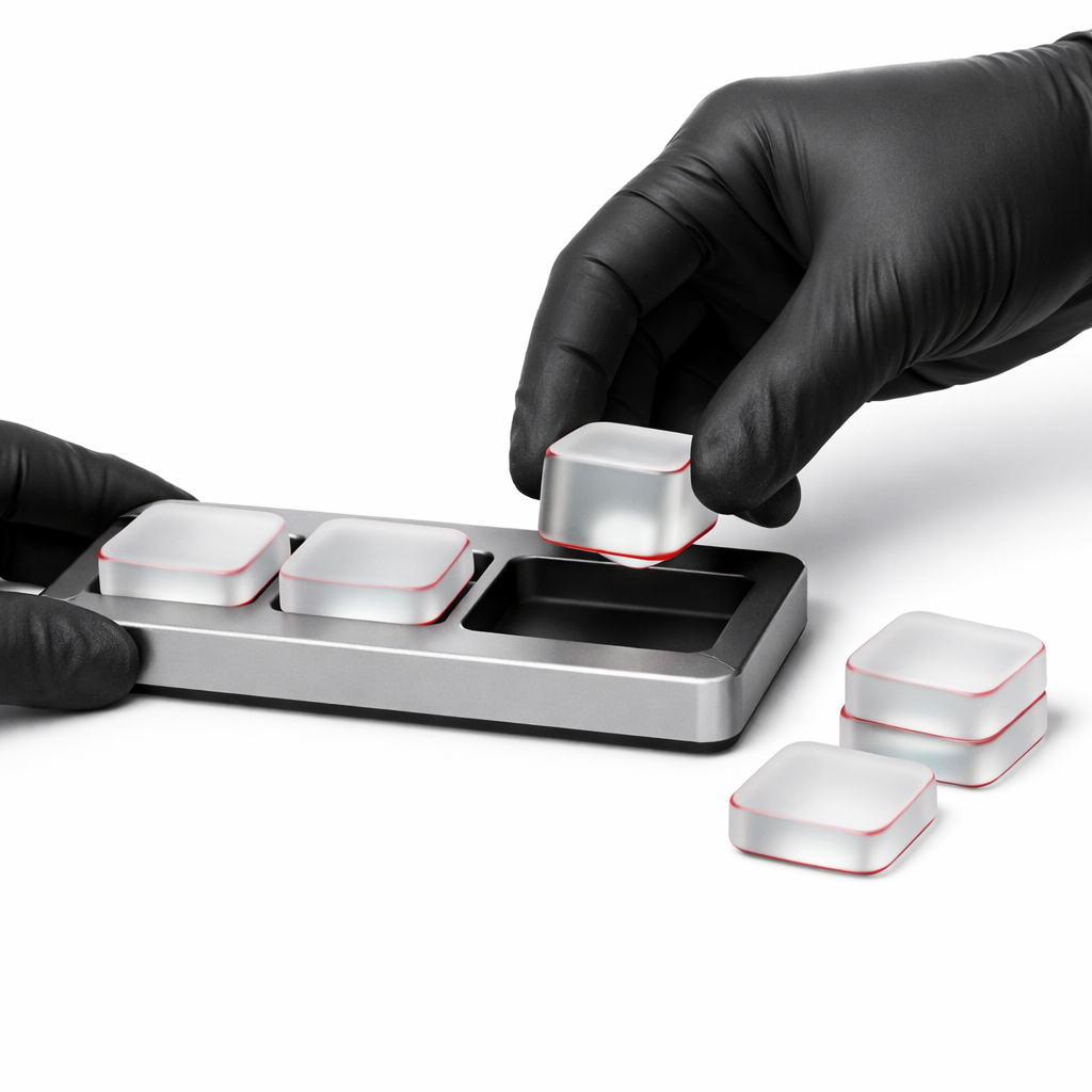 A white screen with a red-outlined box, displaying a symbol and 