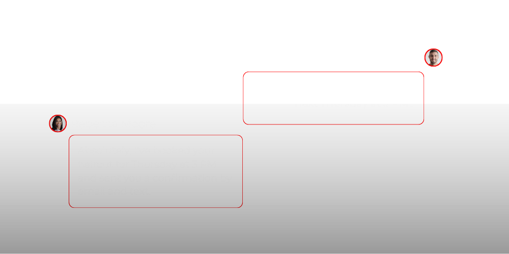 Two rectangular text boxes at different heights with small brown circles at their top-left and top-right corners.