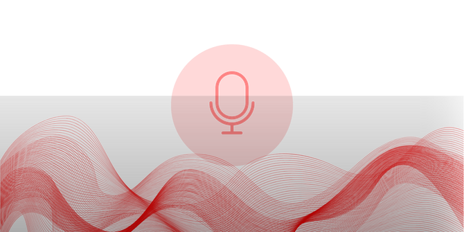 Red sound waves, microphone icon.