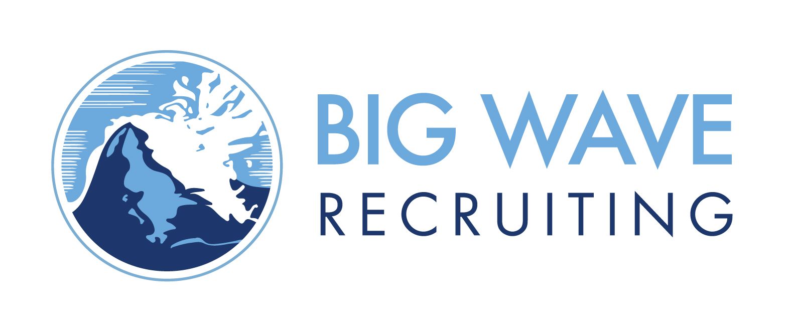 A logo for big wave recruiting with a mountain in the middle.