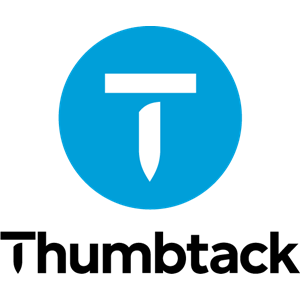 The logo for thumbtack is a blue circle with a white t on it