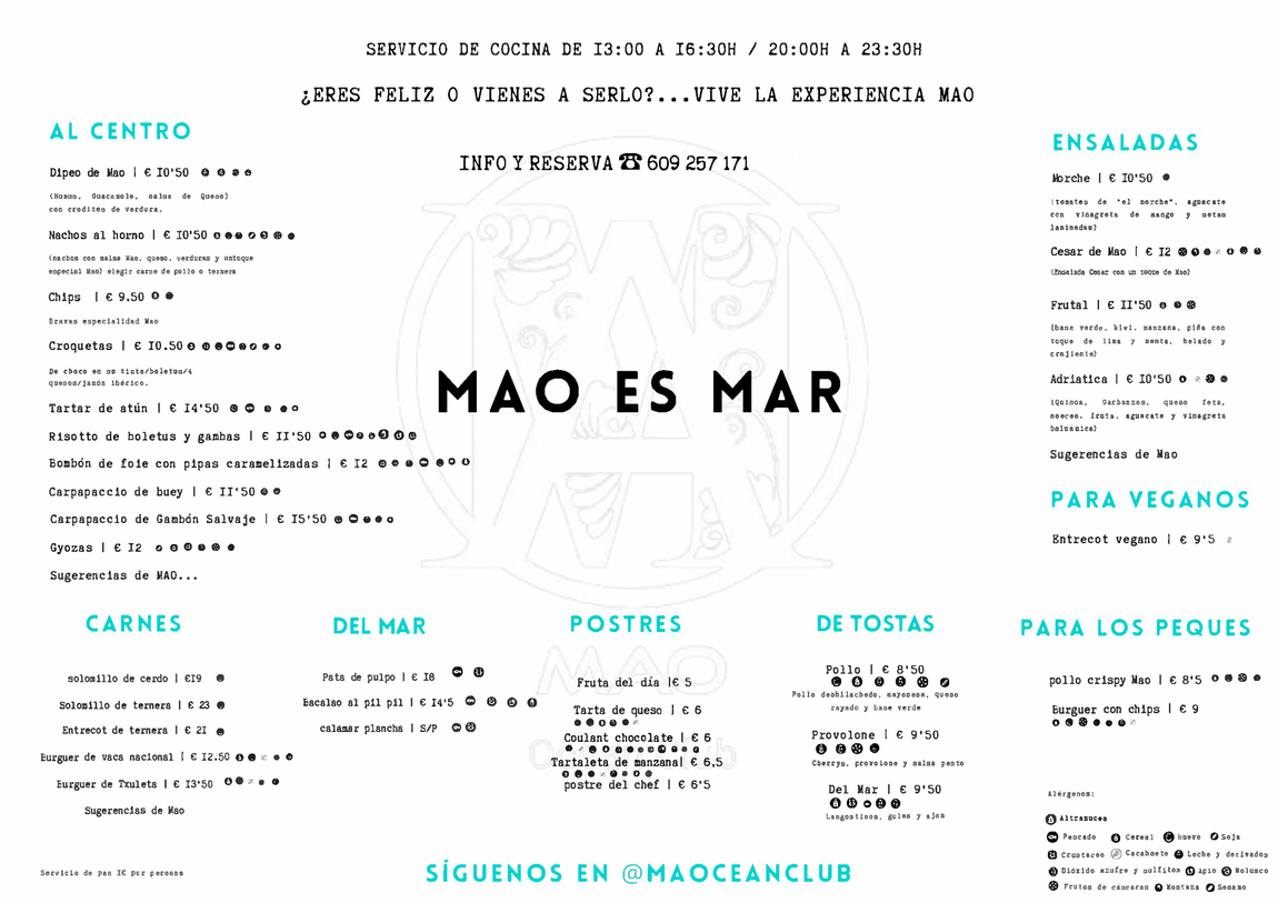 Carta Restaurante MAO