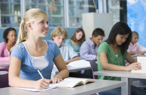 Students in a classroom sat at desks