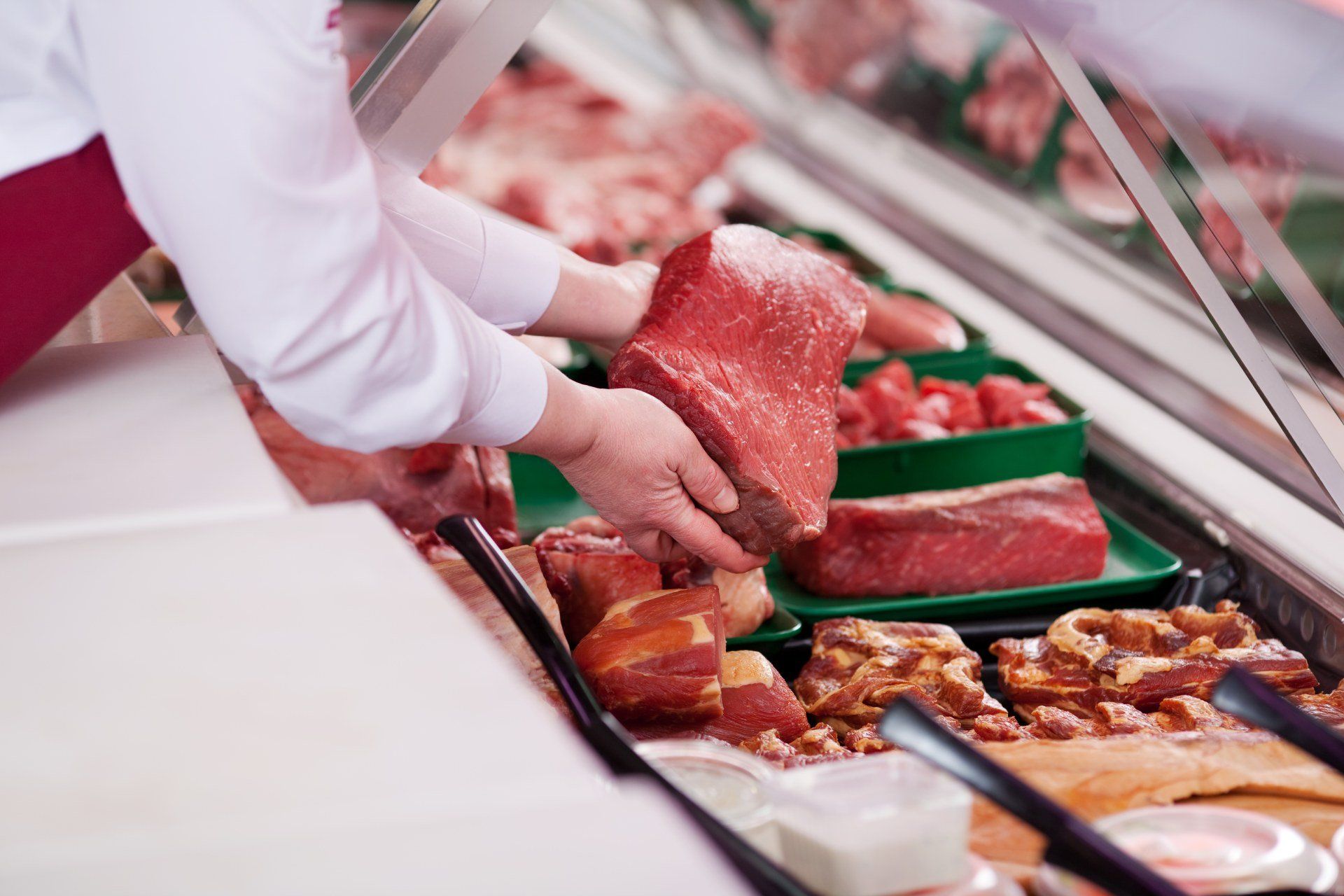 employee showing the meat