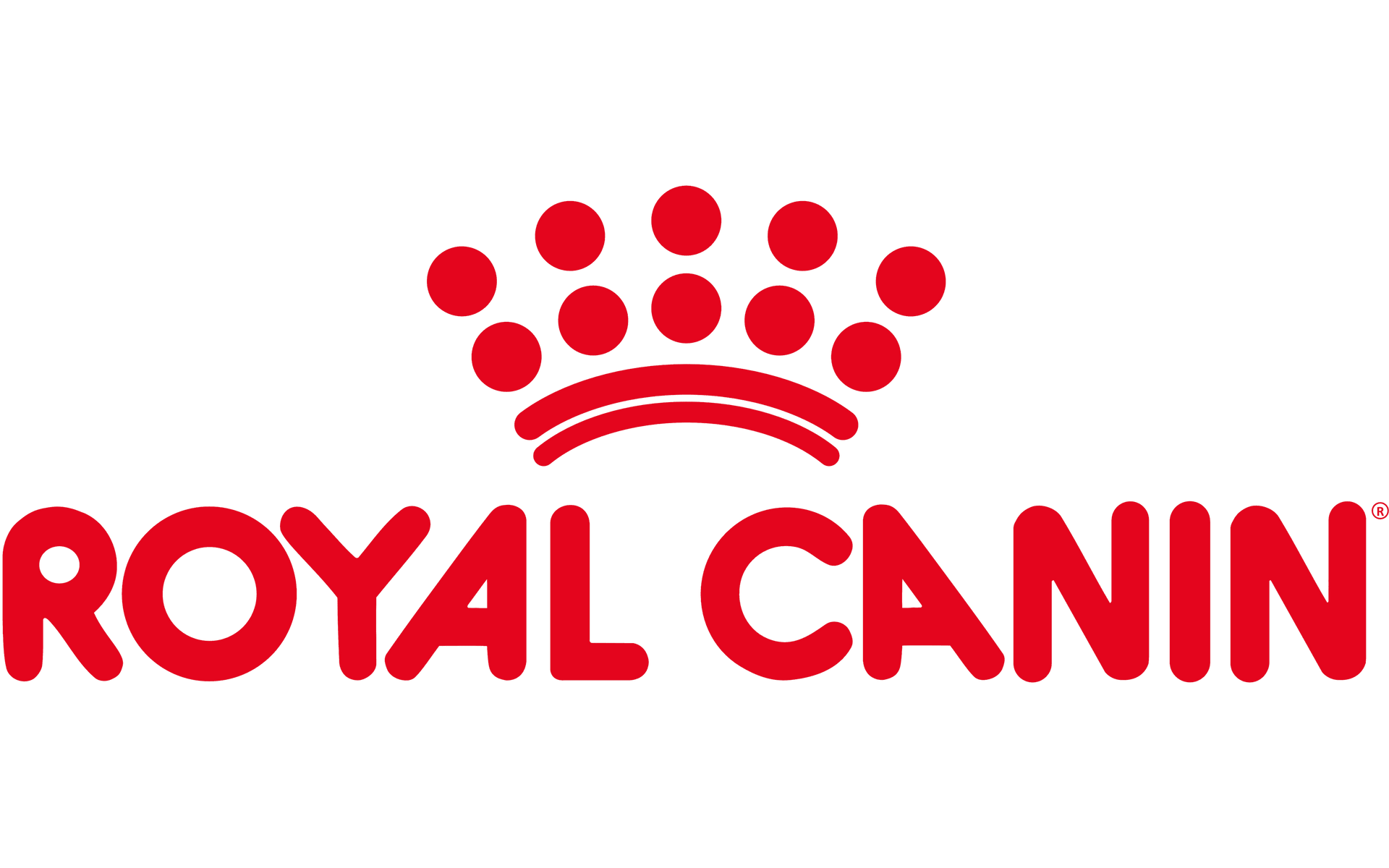 Logo Royal Canin: testo e corona rossi su sfondo bianco.