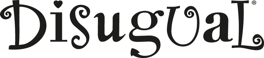 Logo Disugual in nero, caratterizzato da un font serif decorato.