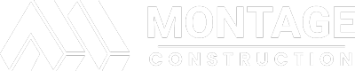White logo of "MONTAGE CONSTRUCTION" with a stylized design of architectural elements.