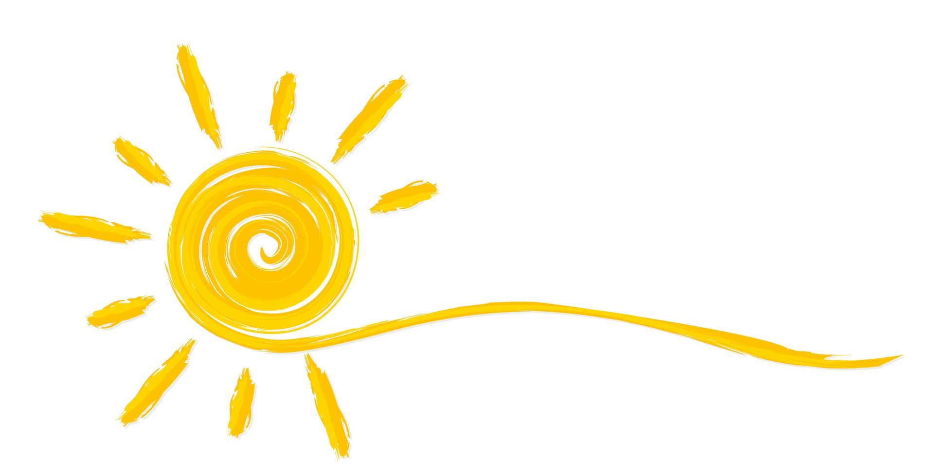 A drawing of a yellow sun with a wave coming out of it on a white background.