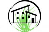 Logo: modern houses with green grass, enclosed in a black circle; company name at the bottom.