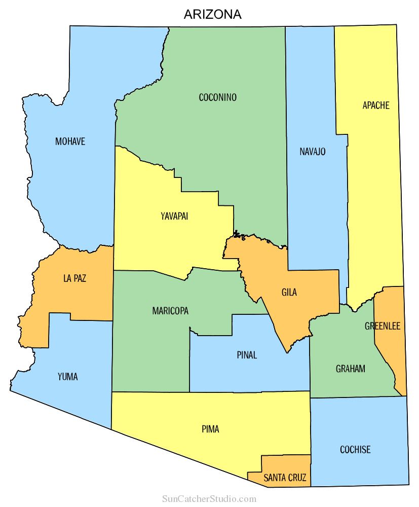 A map of the state of arizona is shown