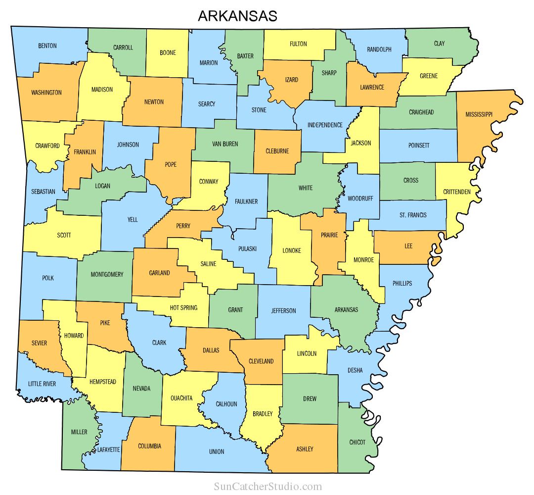 A map of the state of arkansas is shown