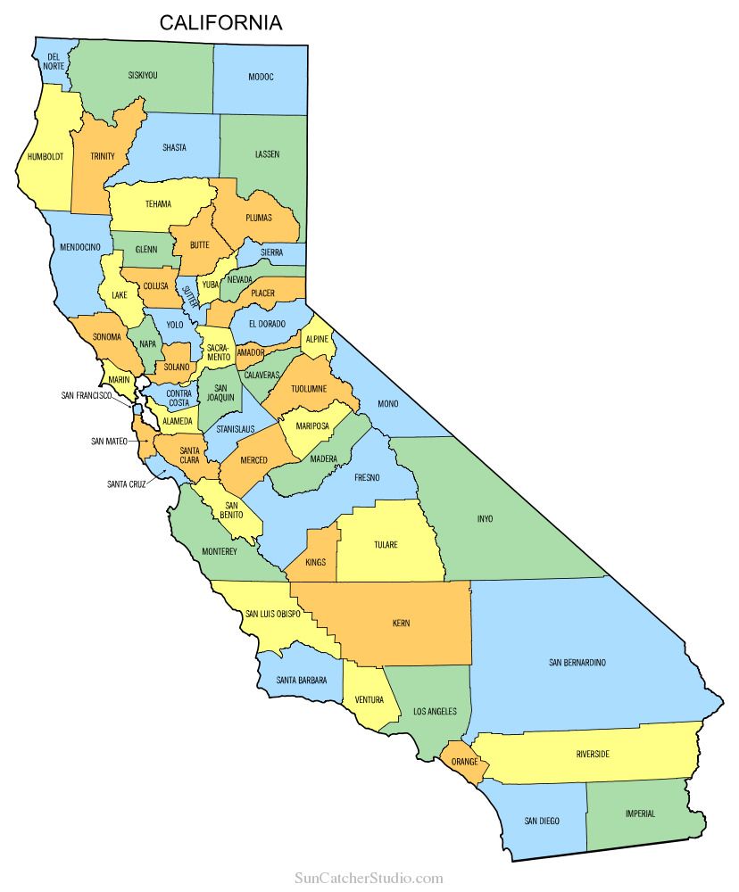 A map of the state of california with many different colors