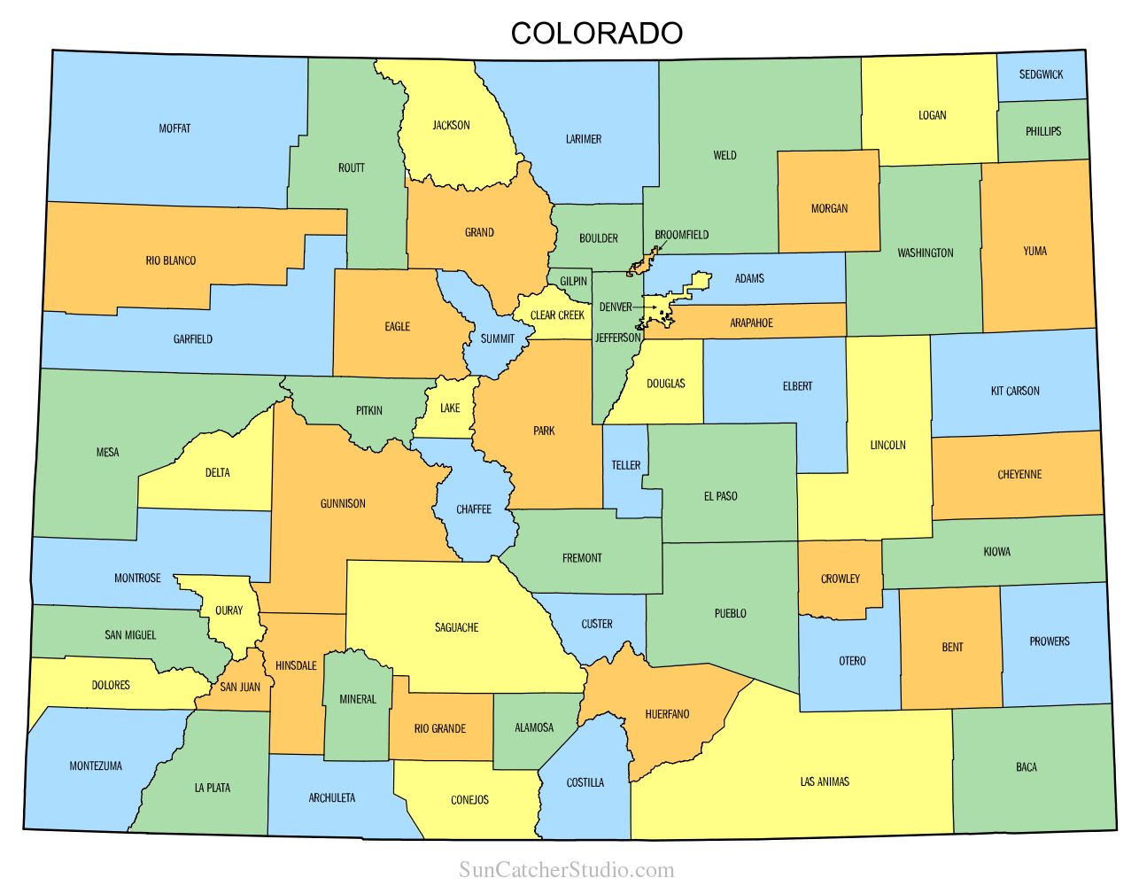 A map of the state of colorado is shown