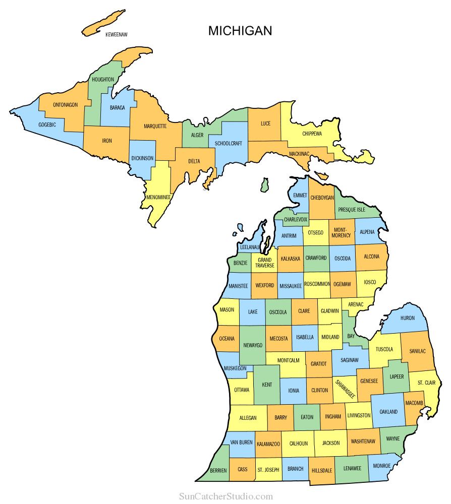 A map of michigan showing the county boundaries