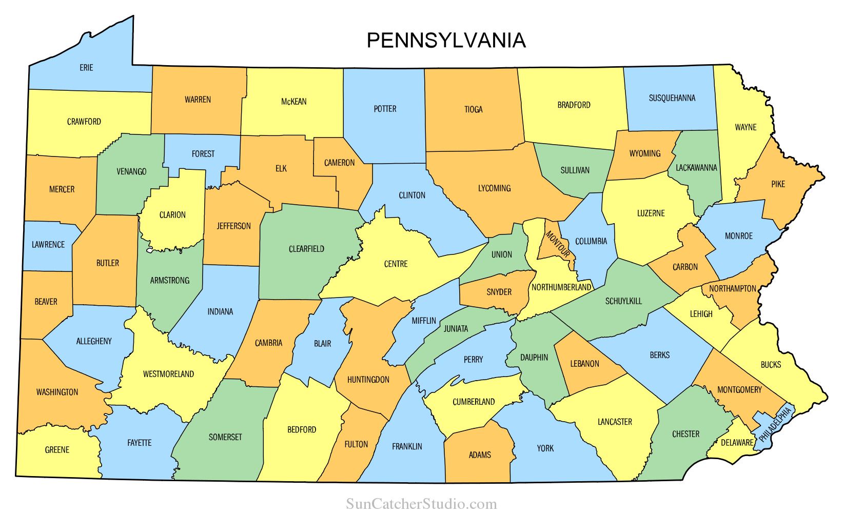 A map of pennsylvania is shown in different colors