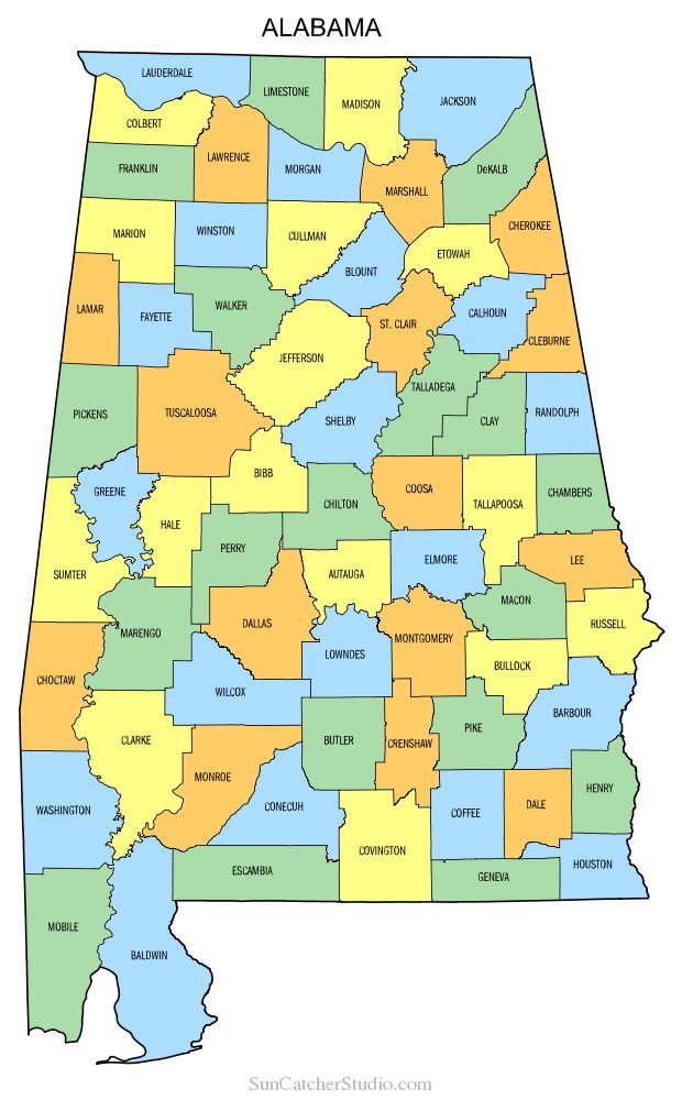 A map of the state of alabama with all the counties