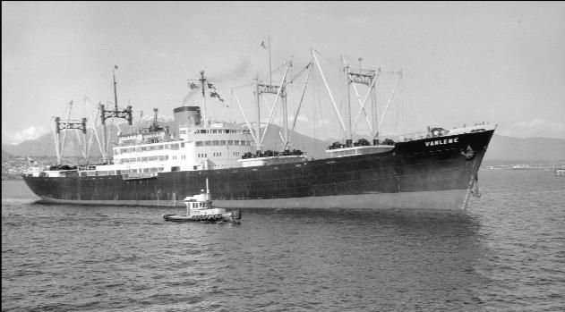 A black and white photo of a large ship called liberty