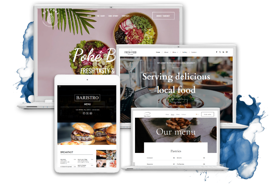 A poke bowl website is displayed on a tablet