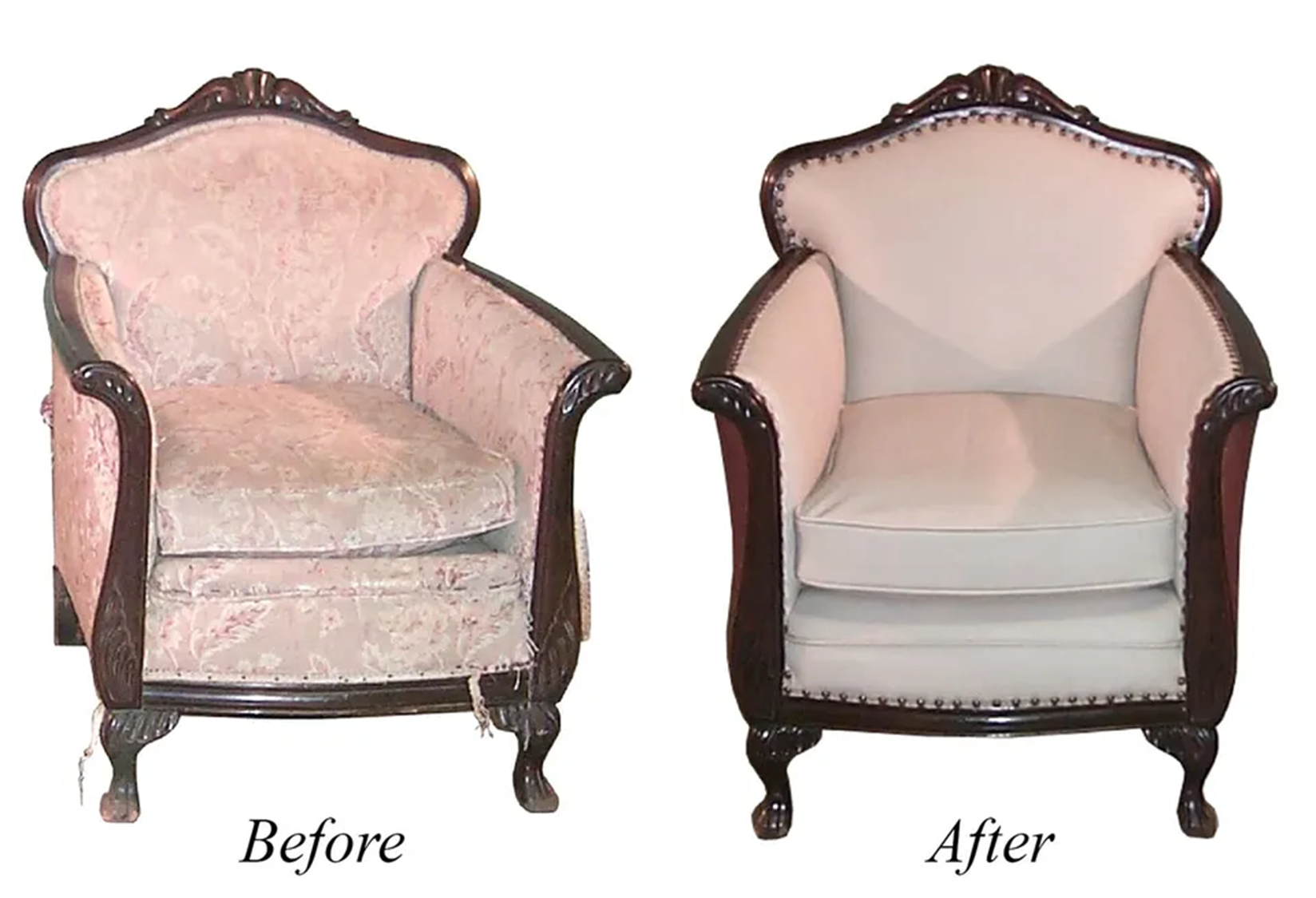 A before and after picture of a chair