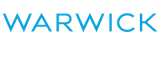 The word warwick is written in blue letters on a white background.