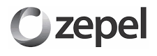 A close up of a zepel logo on a white background.