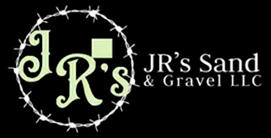 Logo for JR's Sand & Gravel LLC, with "JR's" in a circle of barbed wire and text.