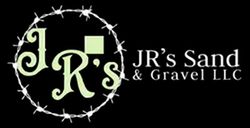 Logo for JR's Sand & Gravel LLC, with "JR's" in a circle of barbed wire and text.