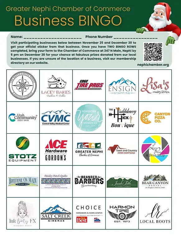 The greater nephi chamber of commerce is holding a business bingo.