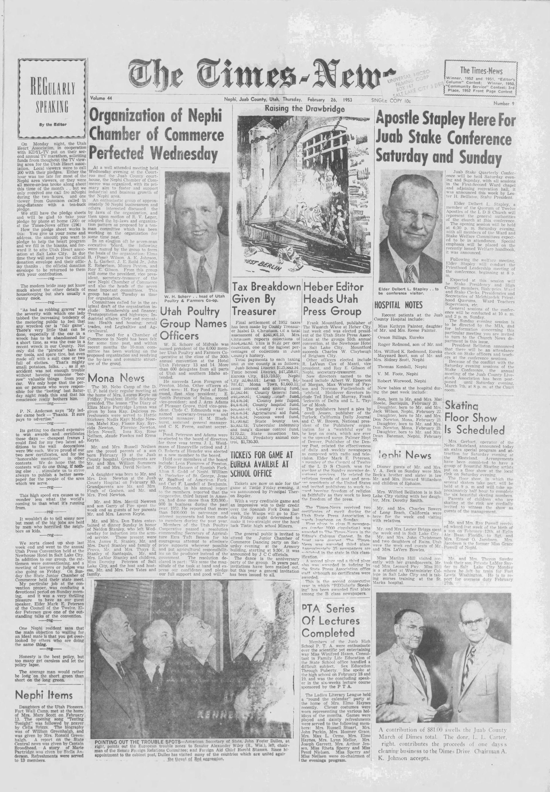 A black and white photo of the front page of the times news