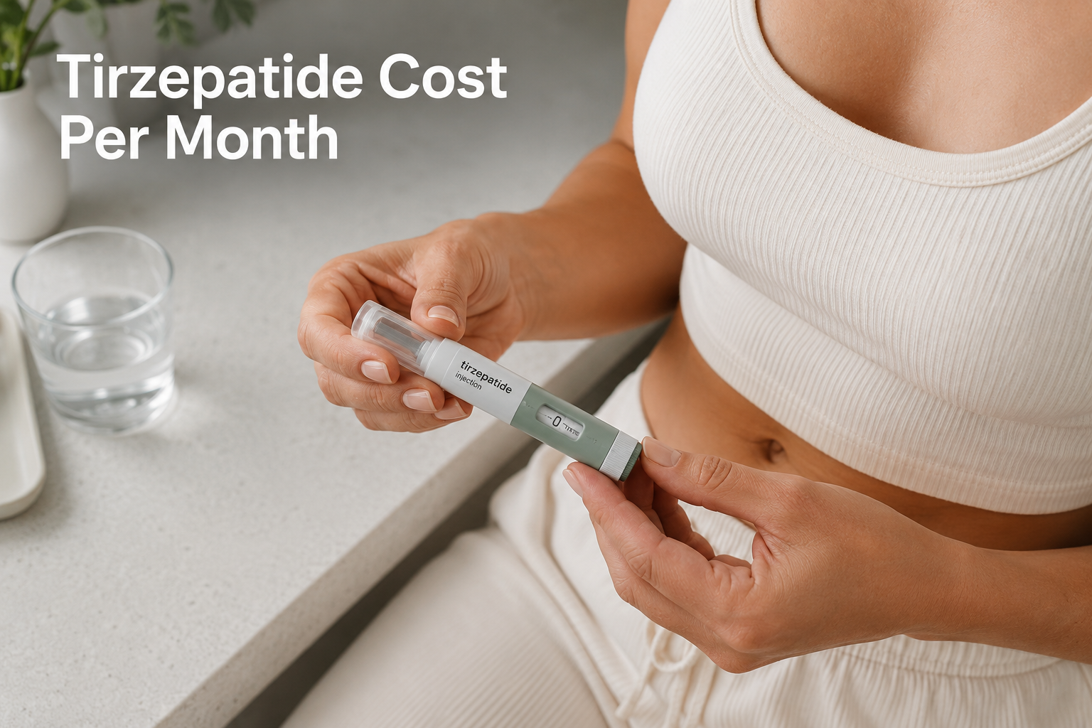 Close-up of hands holding a Tirzepatide injection pen during a weight loss