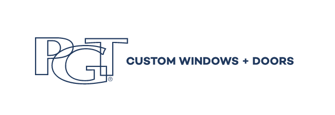 A logo for a company called pgt custom windows and doors