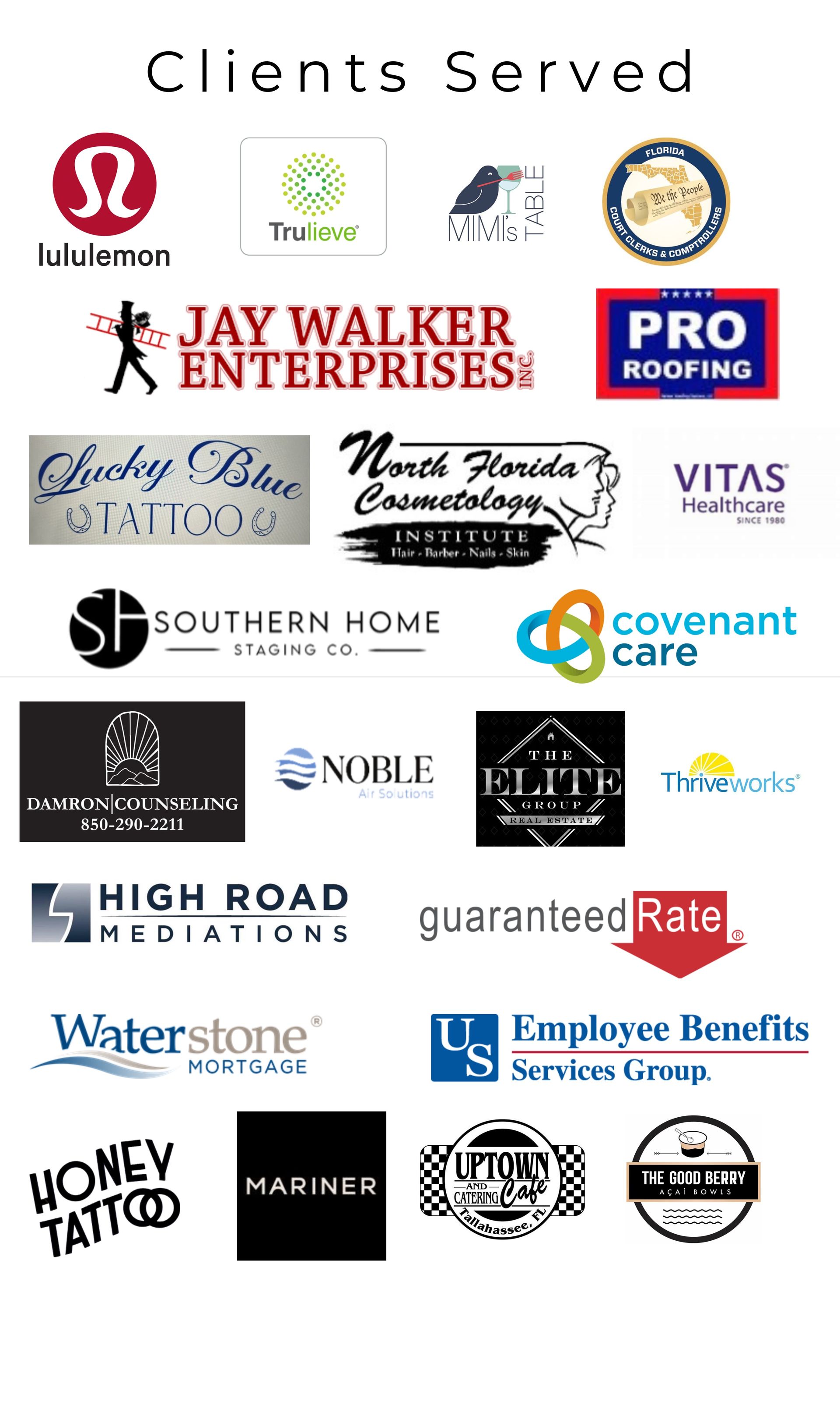 Logos of local Tallahassee businesses that trust Larson Park Realty with their realty needs.