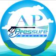 Logo: Blue circle with "AP Pressure Washing" text, a pressure washer spraying water.